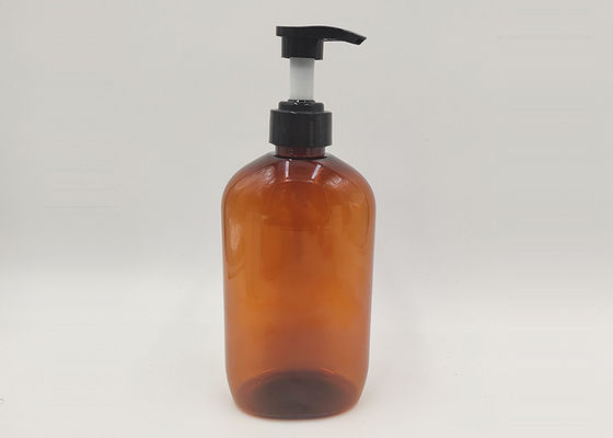 flache bernsteinfarbige Farbkosmetische Plastikflaschen der Form-350ml für Shampoo mit Lotions-Pumpe